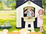 Cottage Playhouse Pretend Play Center with Picnic Table 164x124x132 cm