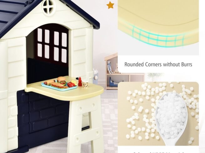 Cottage Playhouse Pretend Play Center with Picnic Table 164x124x132 cm