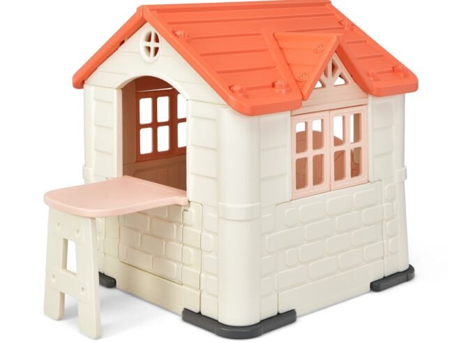 Cottage Playhouse Pretend Play Center with Picnic Table 164x124x132 cm