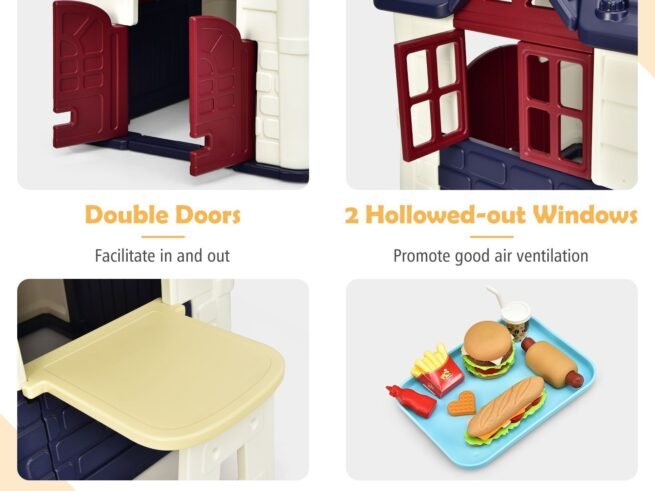 Cottage Playhouse Pretend Play Center with Picnic Table 164x124x132 cm