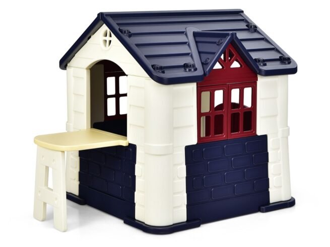Cottage Playhouse Pretend Play Center with Picnic Table 164x124x132 cm