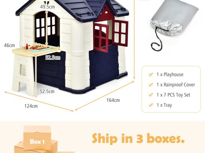 Cottage Playhouse Pretend Play Center with Picnic Table 164x124x132 cm