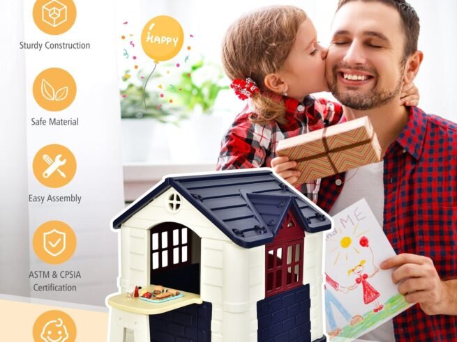 Cottage Playhouse Pretend Play Center with Picnic Table 164x124x132 cm