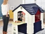 Cottage Playhouse Pretend Play Center with Picnic Table 164x124x132 cm