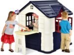 Cottage Playhouse Pretend Play Center with Picnic Table 164x124x132 cm
