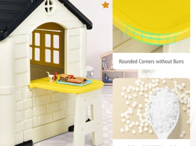 Cottage Playhouse Pretend Play Center with Picnic Table 164x124x132 cm