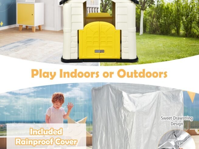 Cottage Playhouse Pretend Play Center with Picnic Table 164x124x132 cm