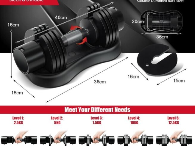 5-in-1 Adjustable Dumbbell with Tray and Non-slip Metal Handle 12.5kg