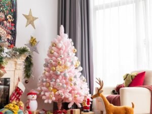 Artificial Flocked Christmas Tree 150 cm Pink Cherry Blossom Color