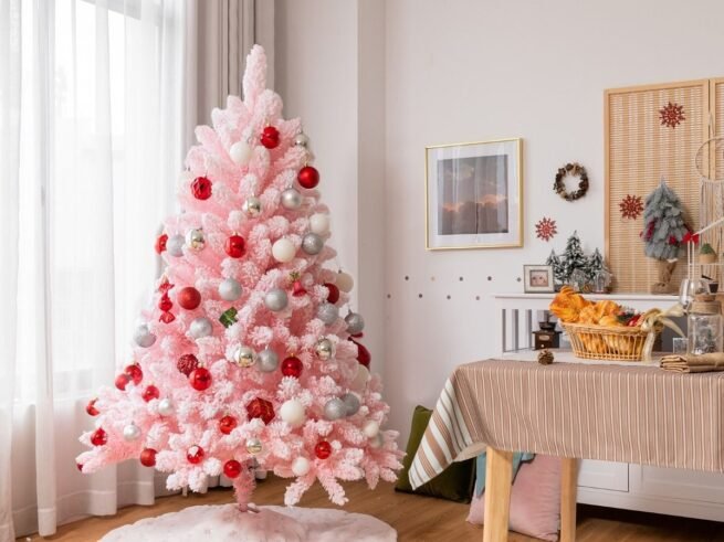 Artificial Flocked Christmas Tree 150 cm Pink Cherry Blossom Color