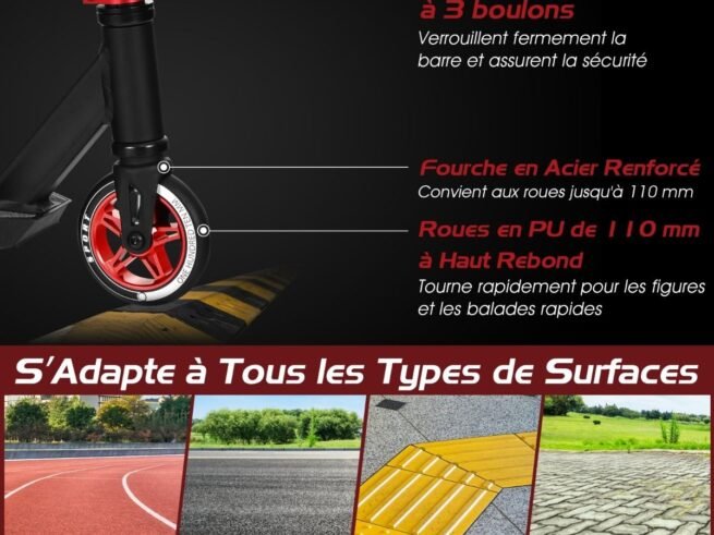 Freestyle Scooter with Aluminum Deck Luminous Stickers 11 cm Wheels T-Bar