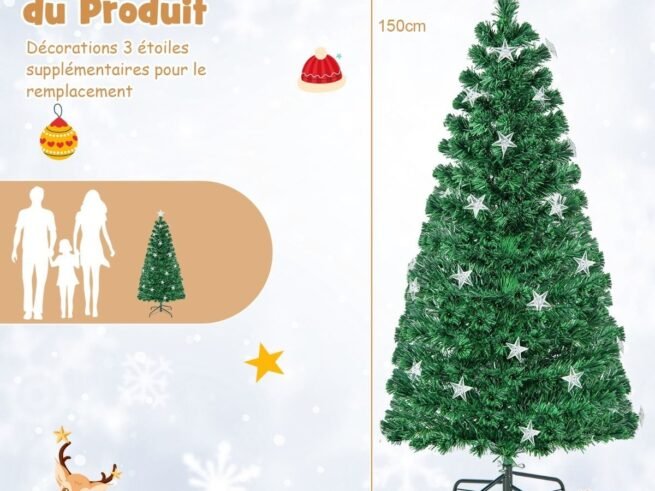 Illuminated Artificial Christmas Tree 150 cm LED Lights 8 Lighting Modes