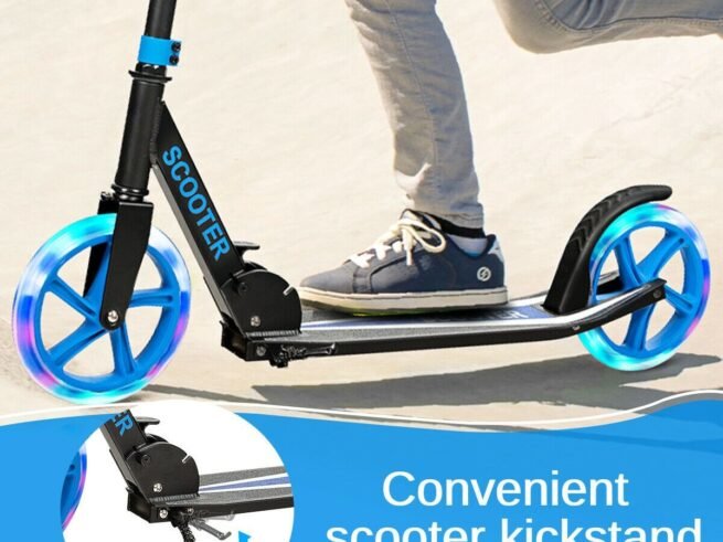 Kick Scooter Foldable and Adjustable Design with 2 Big Wheels LED Lights