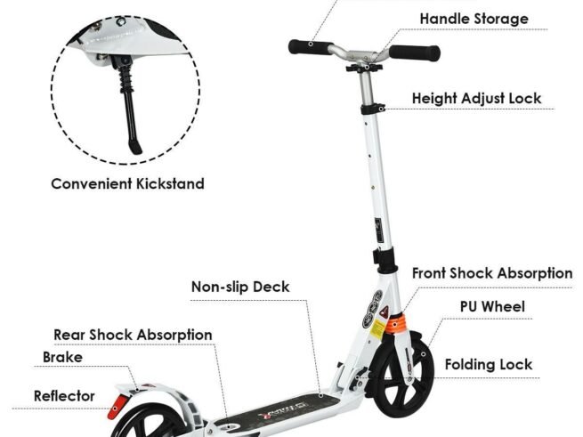2 Wheel Scooter with Foldable Brake 3 Adjustable Heights Load 100KG