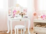 Kids Dressing Table Stool Set with Tri-Fold Mirror Removable Top White