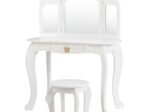 Kids Dressing Table Stool Set with Tri-Fold Mirror Removable Top White