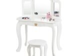 Kids Dressing Table Stool Set with Tri-Fold Mirror Removable Top White