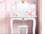 Kids Dressing Table Stool Set with Tri-Fold Mirror Removable Top White