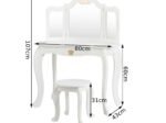 Kids Dressing Table Stool Set with Tri-Fold Mirror Removable Top White