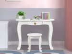Kids Dressing Table Stool Set with Tri-Fold Mirror Removable Top White