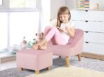Kids Sofa Set 2 pcs Upholstered Furniture with Footrest for Playroom Bedroom