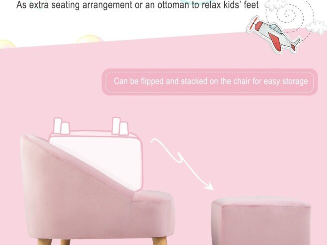 Kids Sofa Set 2 pcs Upholstered Furniture with Footrest for Playroom Bedroom