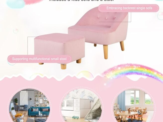 Kids Sofa Set 2 pcs Upholstered Furniture with Footrest for Playroom Bedroom