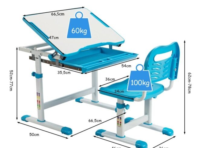 Children's Table and Chair Set Desk Height Adjustable Tiltable 0-45° 1 Drawer Top