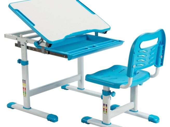 Children's Table and Chair Set Desk Height Adjustable Tiltable 0-45° 1 Drawer Top