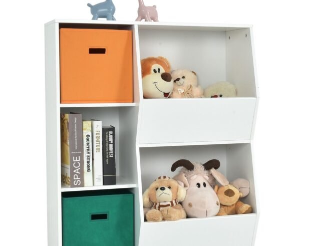 Modern Kids Toy Storage Cabinet with 2 Baskets Bookcase