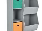 Modern Kids Toy Storage Cabinet with 2 Baskets Bookcase Gray Color