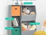 Modern Kids Toy Storage Cabinet with 2 Baskets Bookcase Gray Color