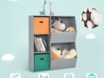 Modern Kids Toy Storage Cabinet with 2 Baskets Bookcase Gray Color
