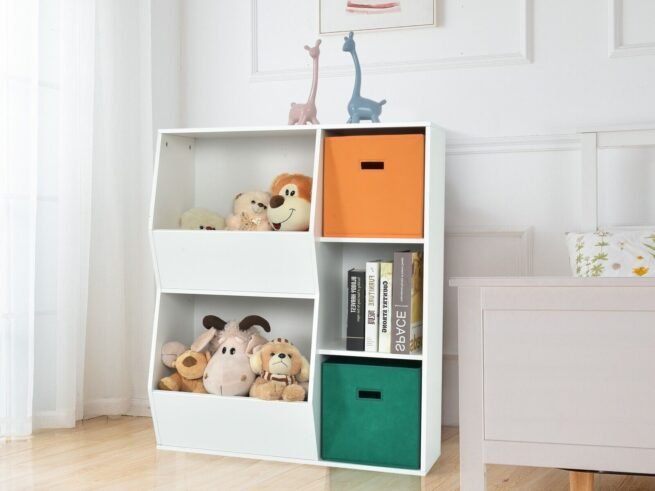 Modern Kids Toy Storage Cabinet with 2 Baskets Bookcase