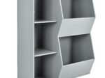 Modern Kids Toy Storage Cabinet with 2 Baskets Bookcase Gray Color