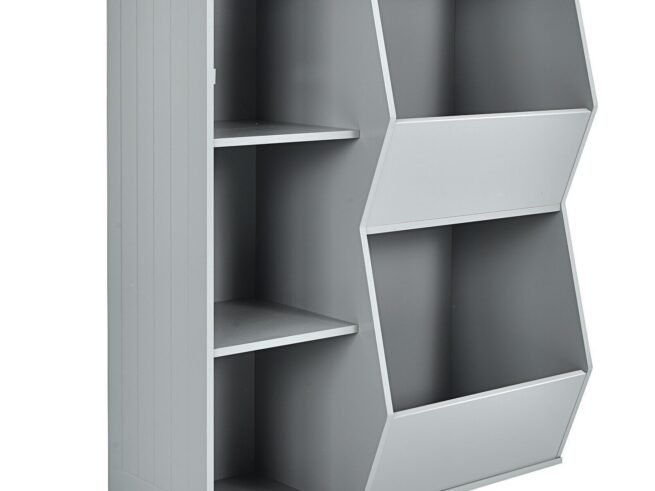 Modern Kids Toy Storage Cabinet with 2 Baskets Bookcase Gray Color