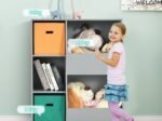 Modern Kids Toy Storage Cabinet with 2 Baskets Bookcase Gray Color