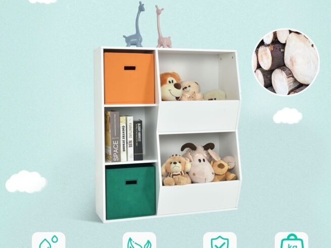 Modern Kids Toy Storage Cabinet with 2 Baskets Bookcase