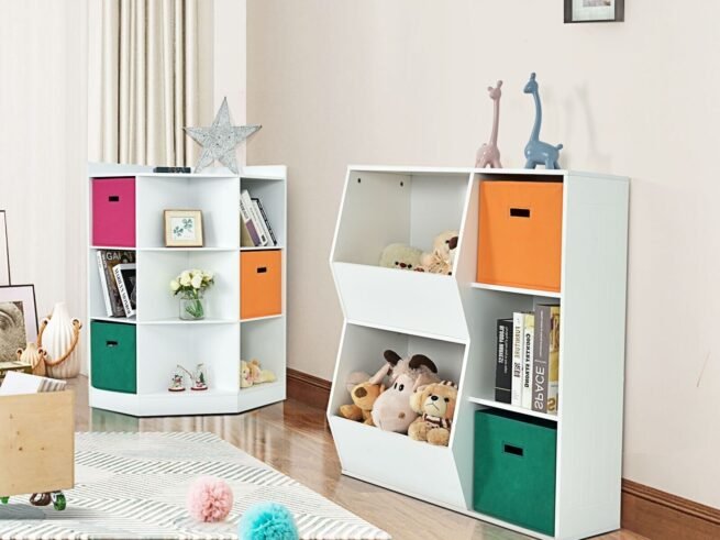 Modern Kids Toy Storage Cabinet with 2 Baskets Bookcase