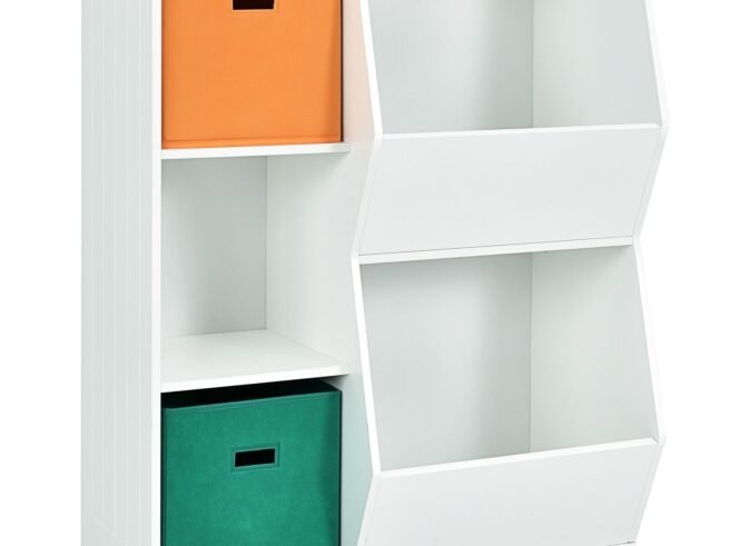 Modern Kids Toy Storage Cabinet with 2 Baskets Bookcase