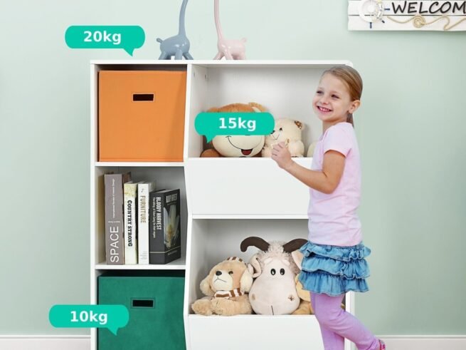 Modern Kids Toy Storage Cabinet with 2 Baskets Bookcase