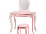 Children's Dressing Table with Mirror Kids Vanity Tables and Stool Pink