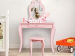 Children's Dressing Table with Mirror Kids Vanity Tables and Stool Pink