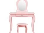 Children's Dressing Table with Mirror Kids Vanity Tables and Stool Pink