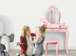 Children's Dressing Table with Mirror Kids Vanity Tables and Stool Pink
