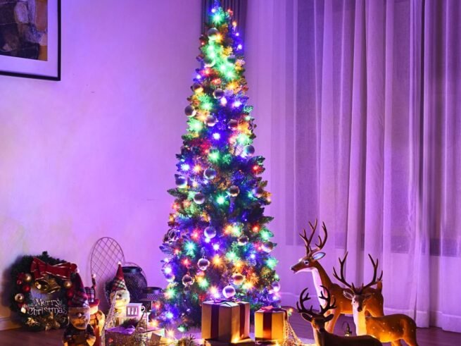 Artificial Christmas Tree Longiform 198 cm 250 LED Colored Lights