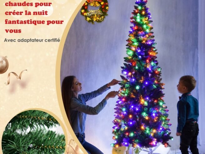 Artificial Christmas Tree Longiform 198 cm 250 LED Colored Lights