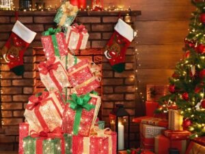 Lighted Gift Box Tower with 15 Stacked Pre-Lit Boxes 450 Lights 170cm