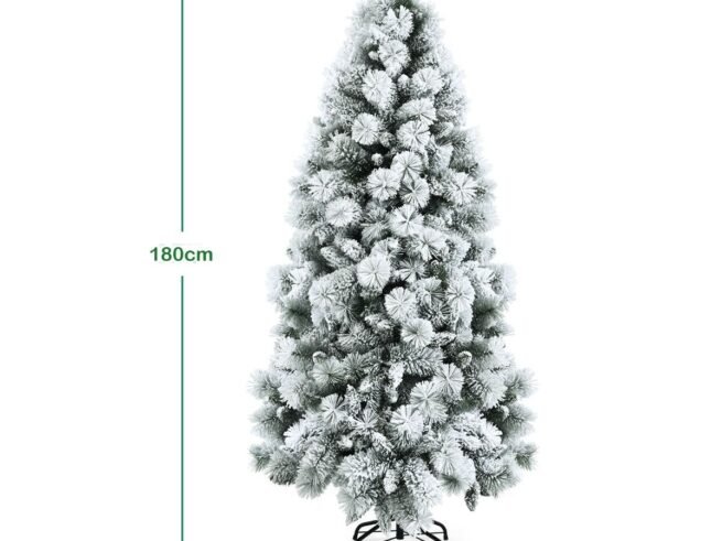 Long Hinged Snowy Christmas Tree 180cm 515 Leaves, 220 Pine Needles
