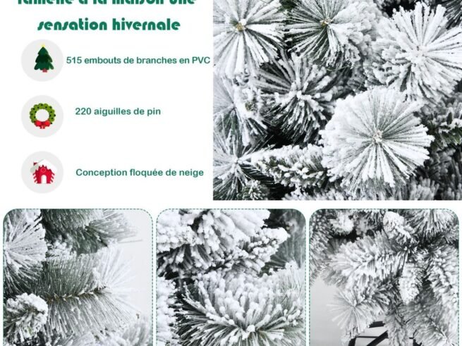 Long Hinged Snowy Christmas Tree 180cm 515 Leaves, 220 Pine Needles